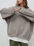 Round Neck Dropped Shoulder Long Sleeve Sweatshirt - Lilixa.store