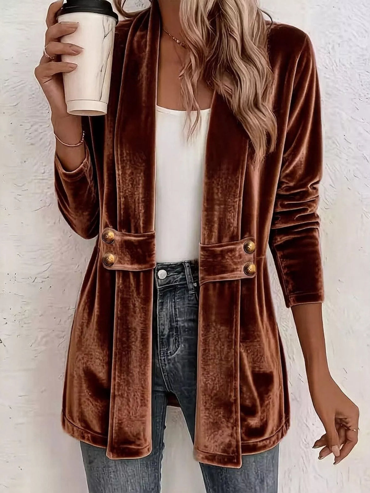 Full Size Velvet Open-Front Cardigan Plus Size - Lilixa.store