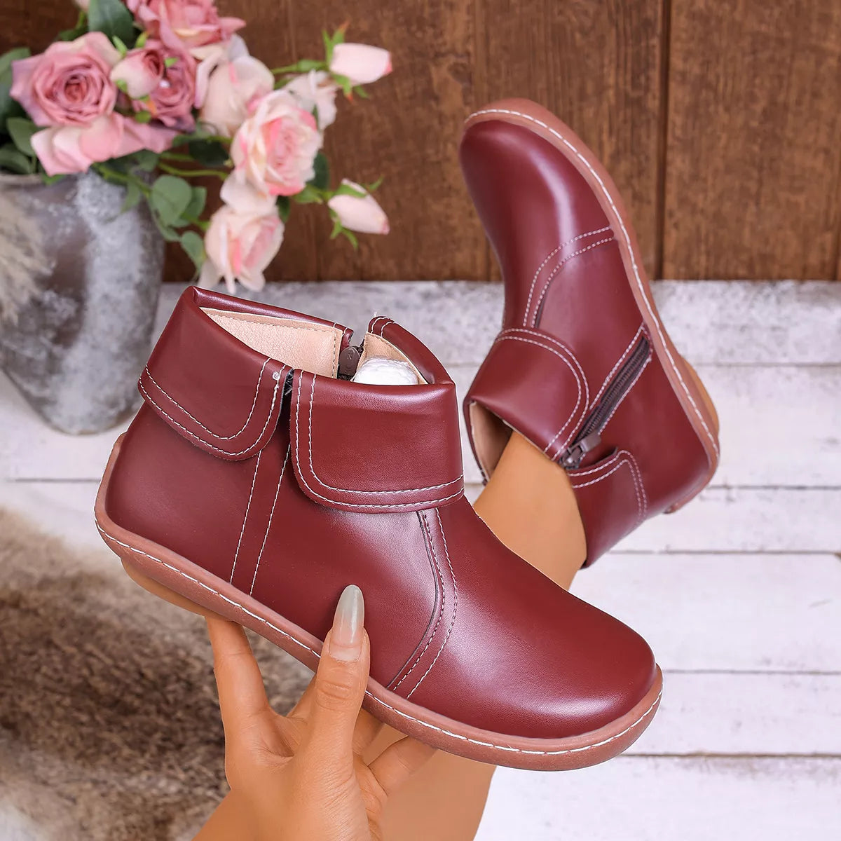 Round Toe Side Zipper Boots - Lilixa.store