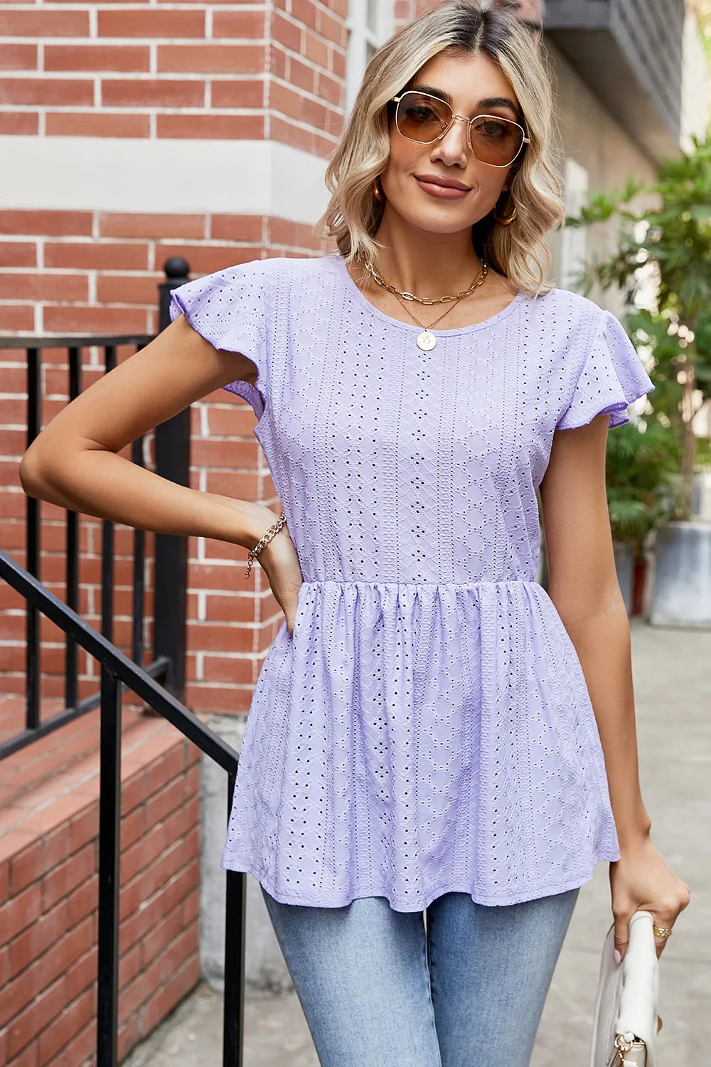 Tied Ruffled Round Neck Peplum T-Shirt - Lilixa.store