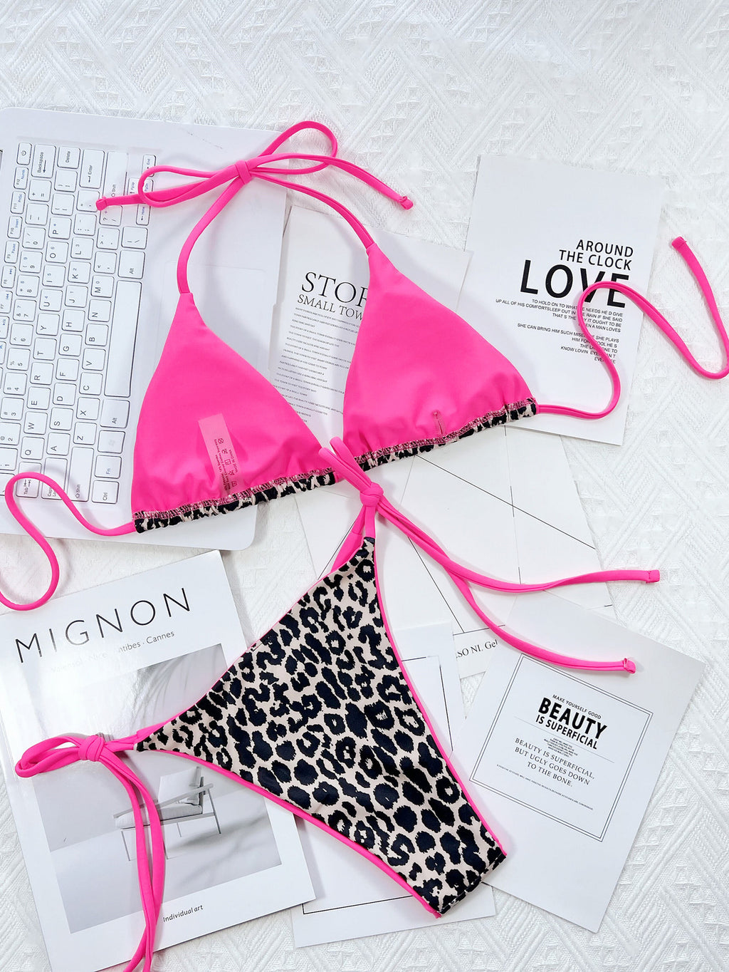 Leopard Print Halter Neck Tie Side Bikini Set - Lilixa.store