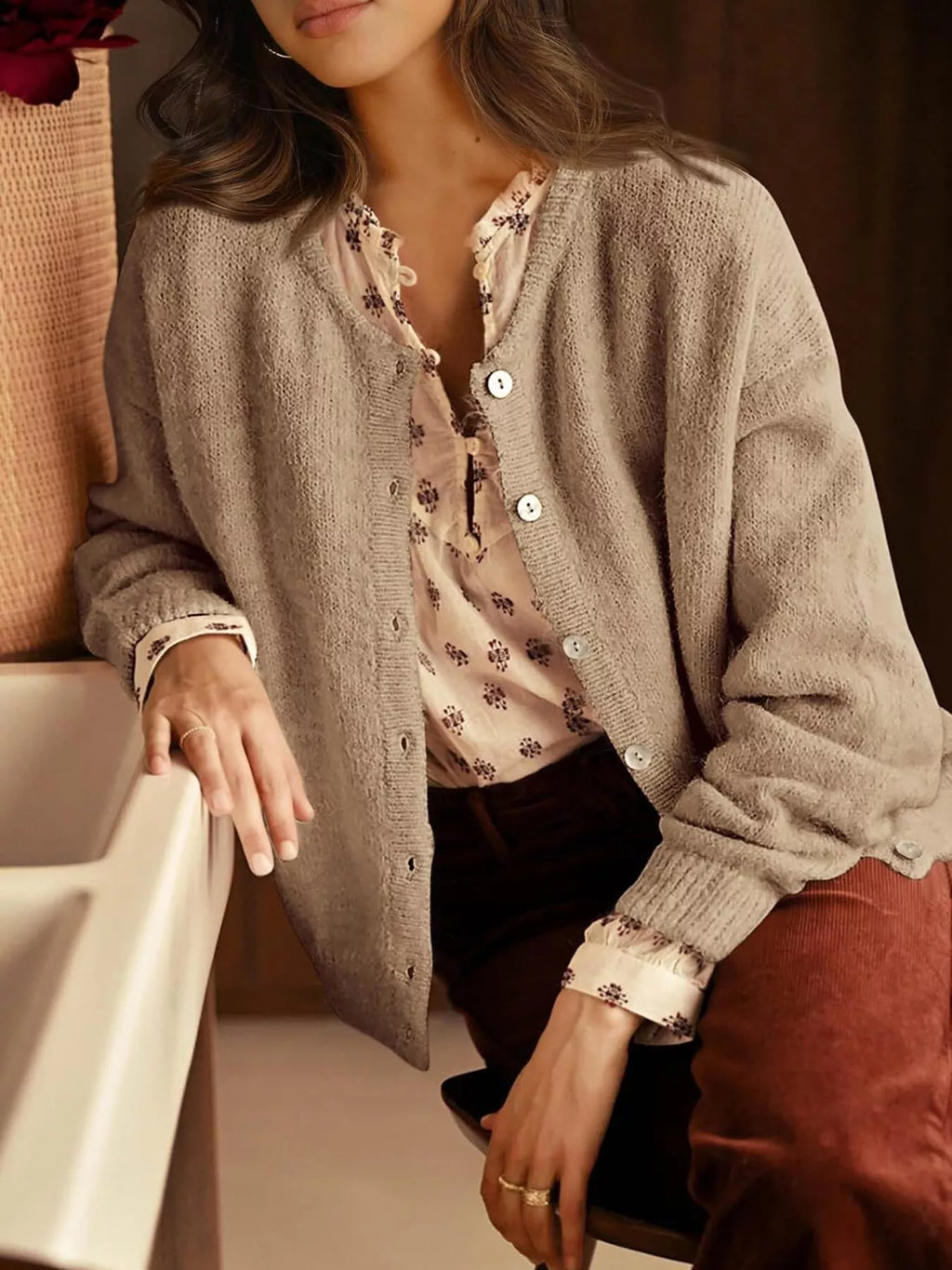 Button-Down Dropped Shoulder Cardigan - Lilixa.store