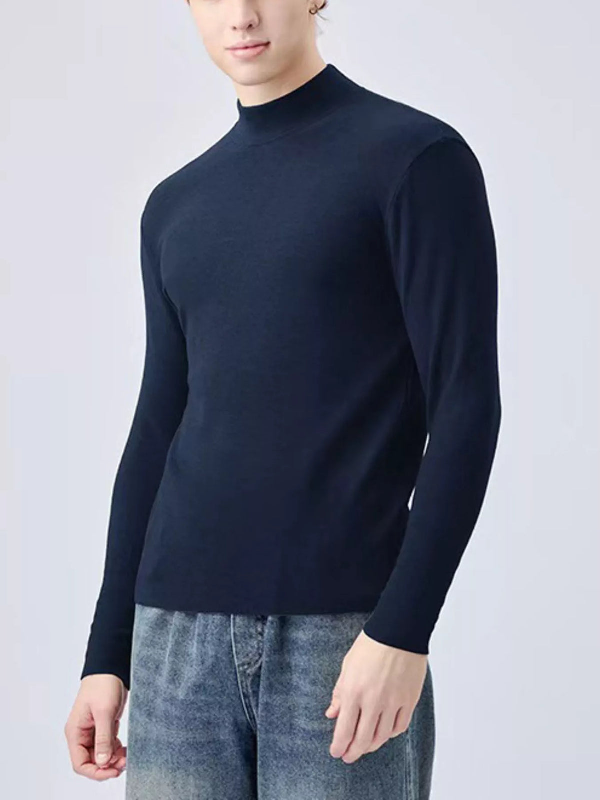 Men's Plus Size Mock Neck Long Sleeve Top