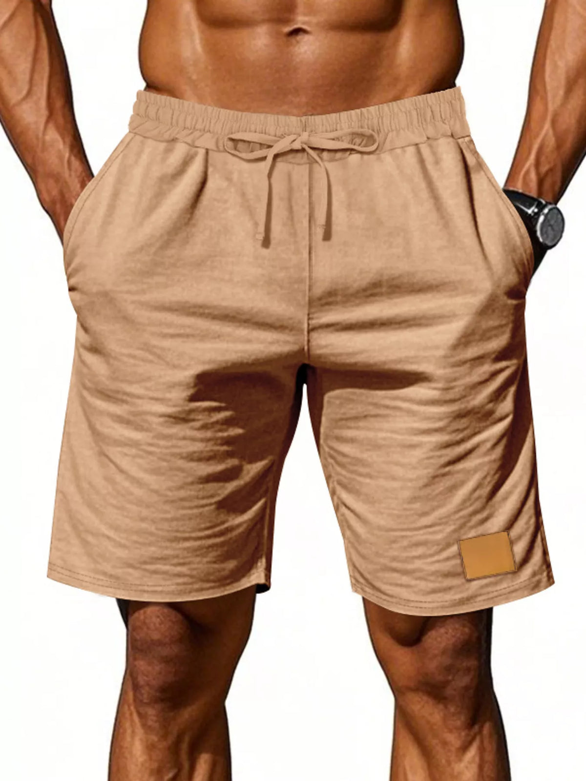 Men's Full Size Casual Drawstring Shorts Plus Size in Brown