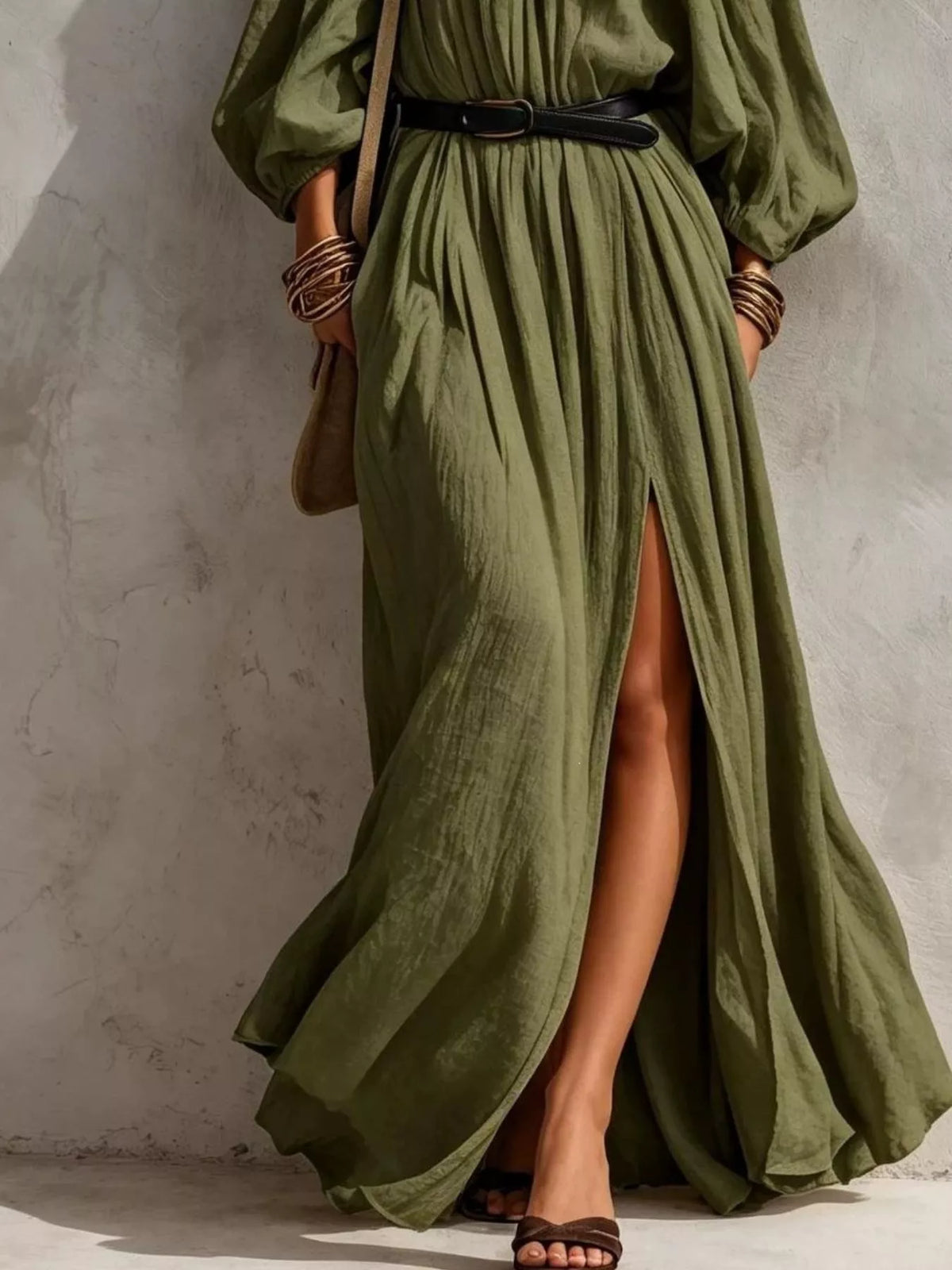 Boho Off-Shoulder Maxi Dress with Side Slit, view 2