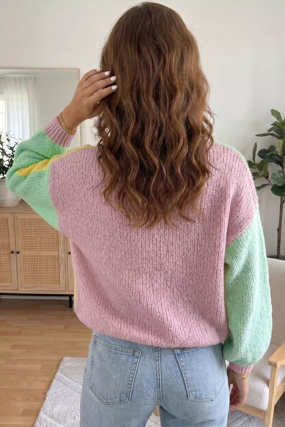 V Neck Drop Shoulder Patchwork Regular Wash Knitwear Cardigan - Lilixa.store