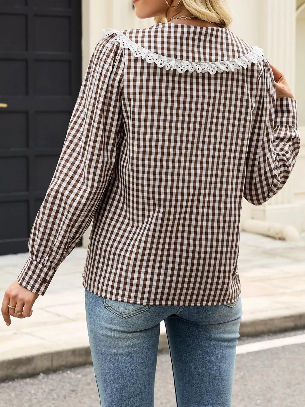 Lace Peter Pan Collar Button Up Shirt, view 8