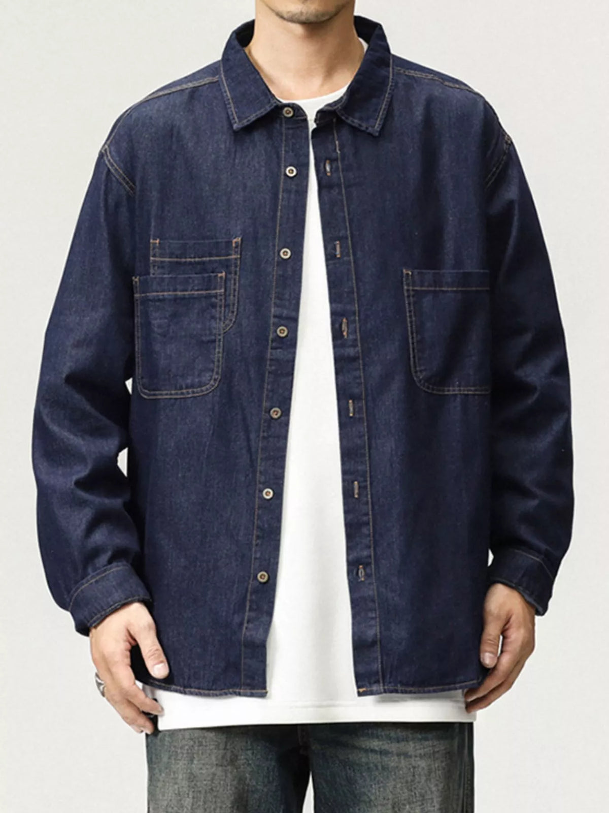 Men's Plus Size Button Up Long Sleeve Denim Shirt - Lilixa.store