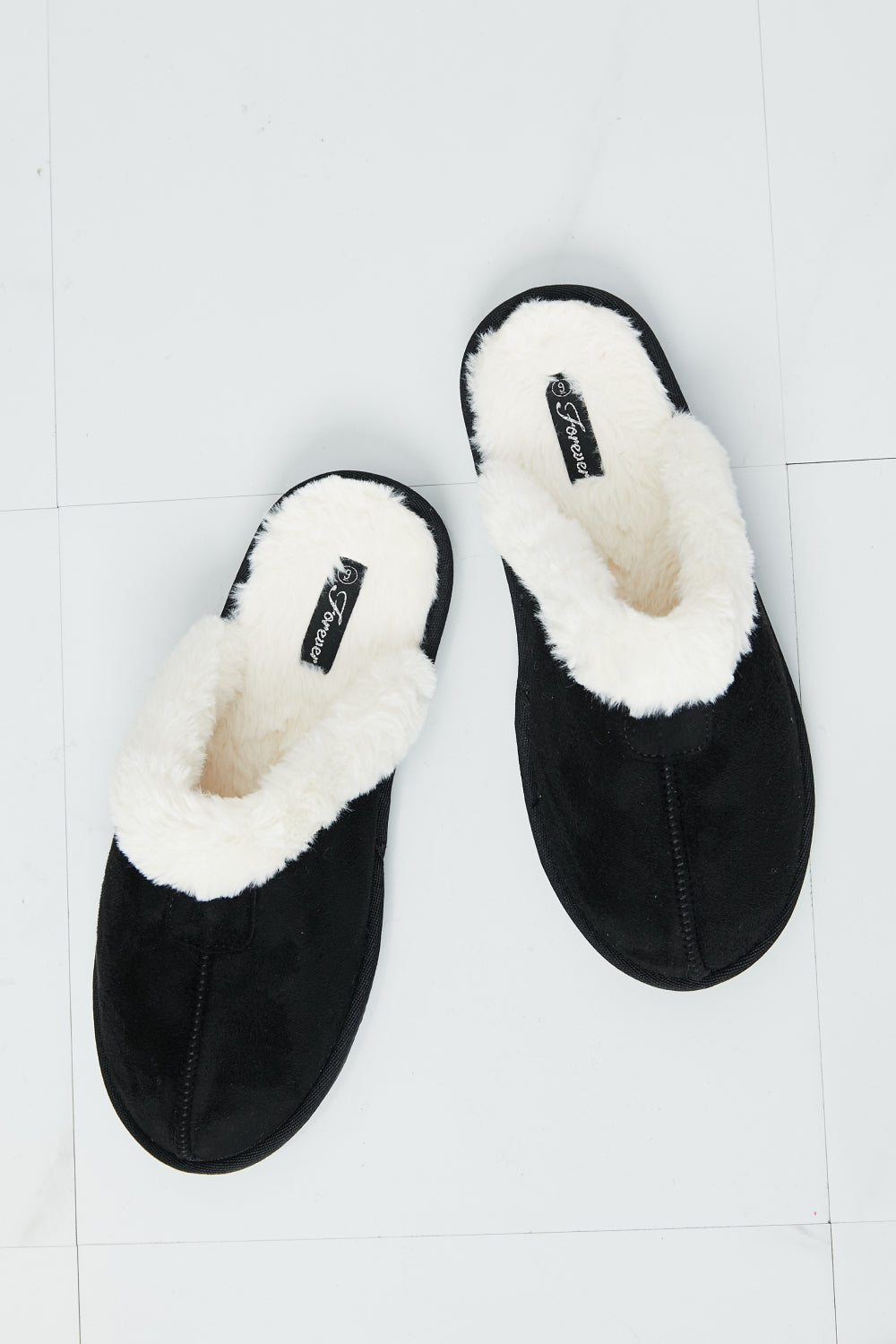 Forever Link Two-Tone Seam Detail Slippers in Black - Lilixa.store