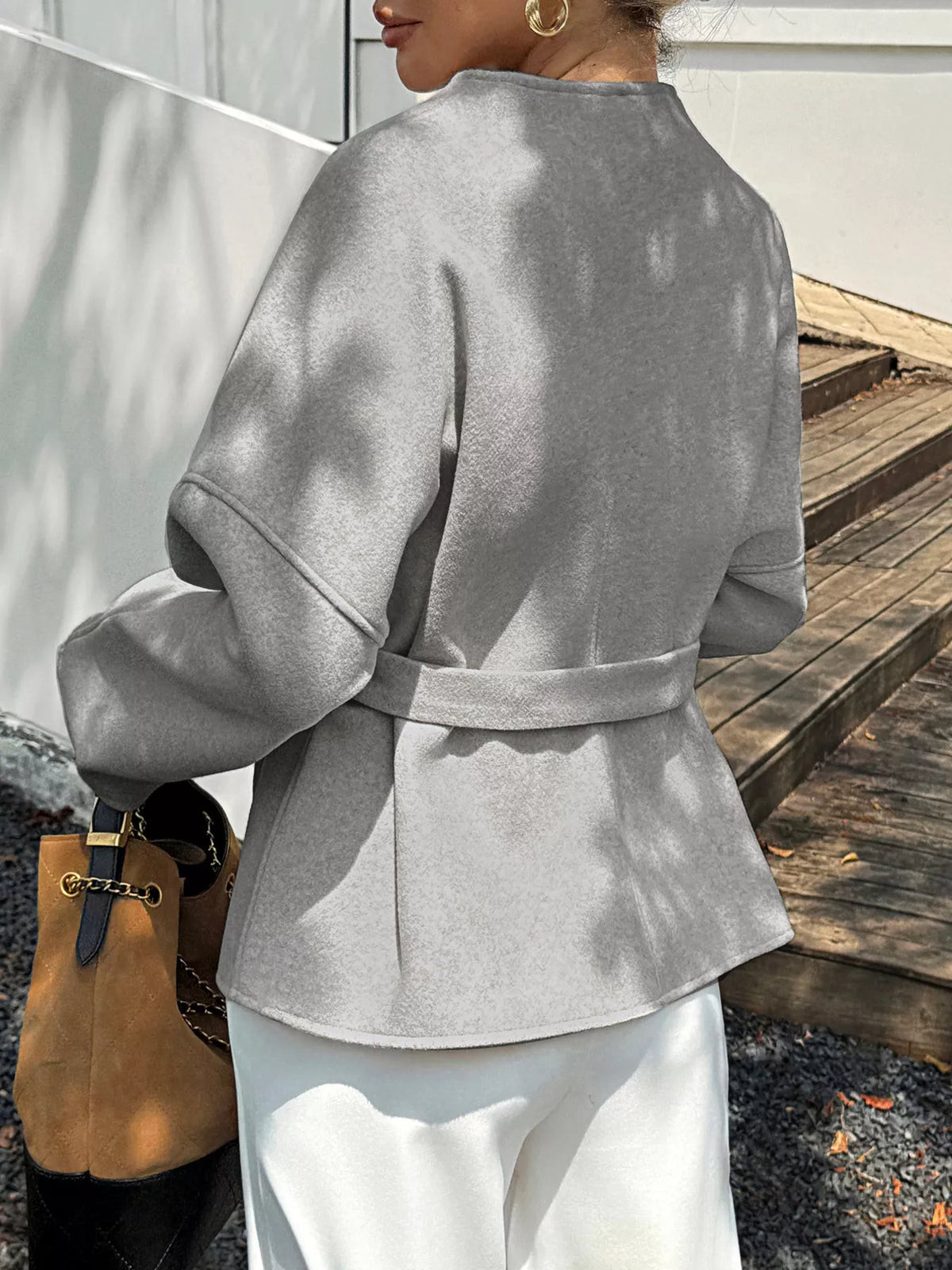 Surplice Dropped Shoulder Tie Belt Outerwear, view 5