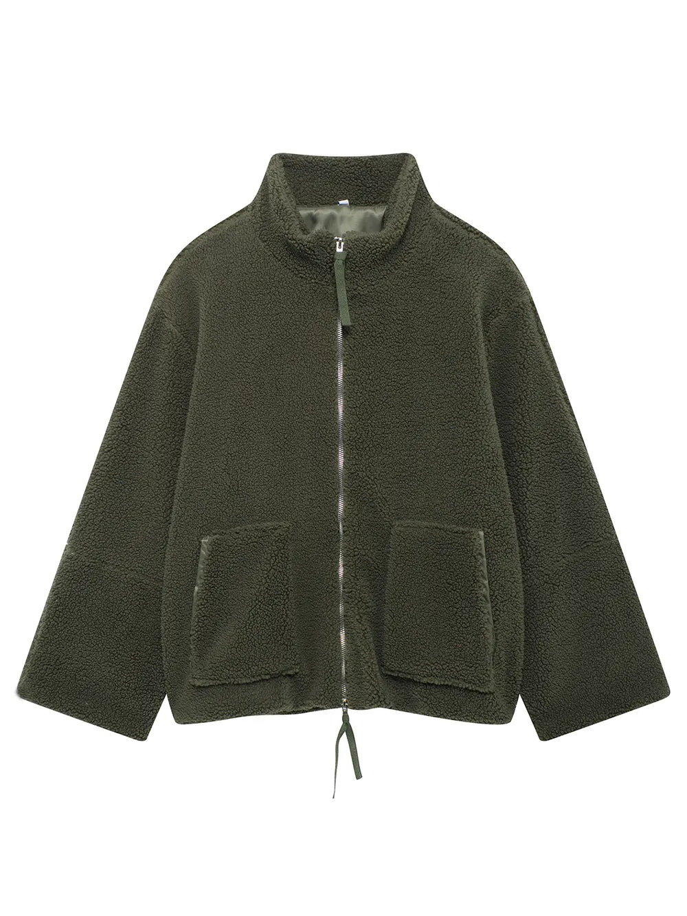 Turtleneck Zip Up Long Sleeve Plush Jacket, view 3