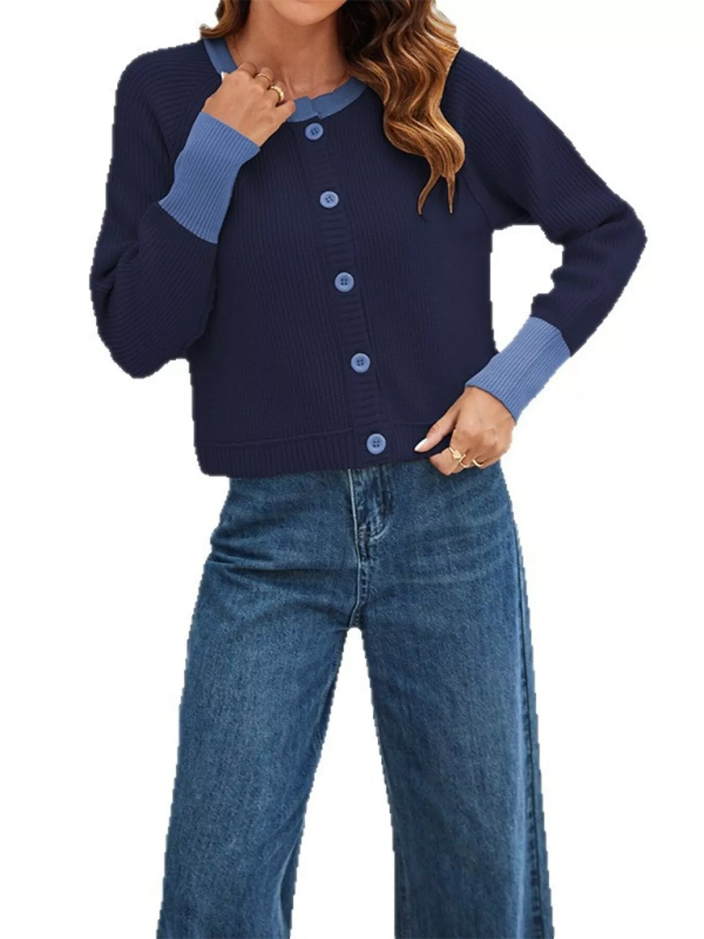 Color Block Ribbed Knit Button-Front Cardigan - Lilixa.store