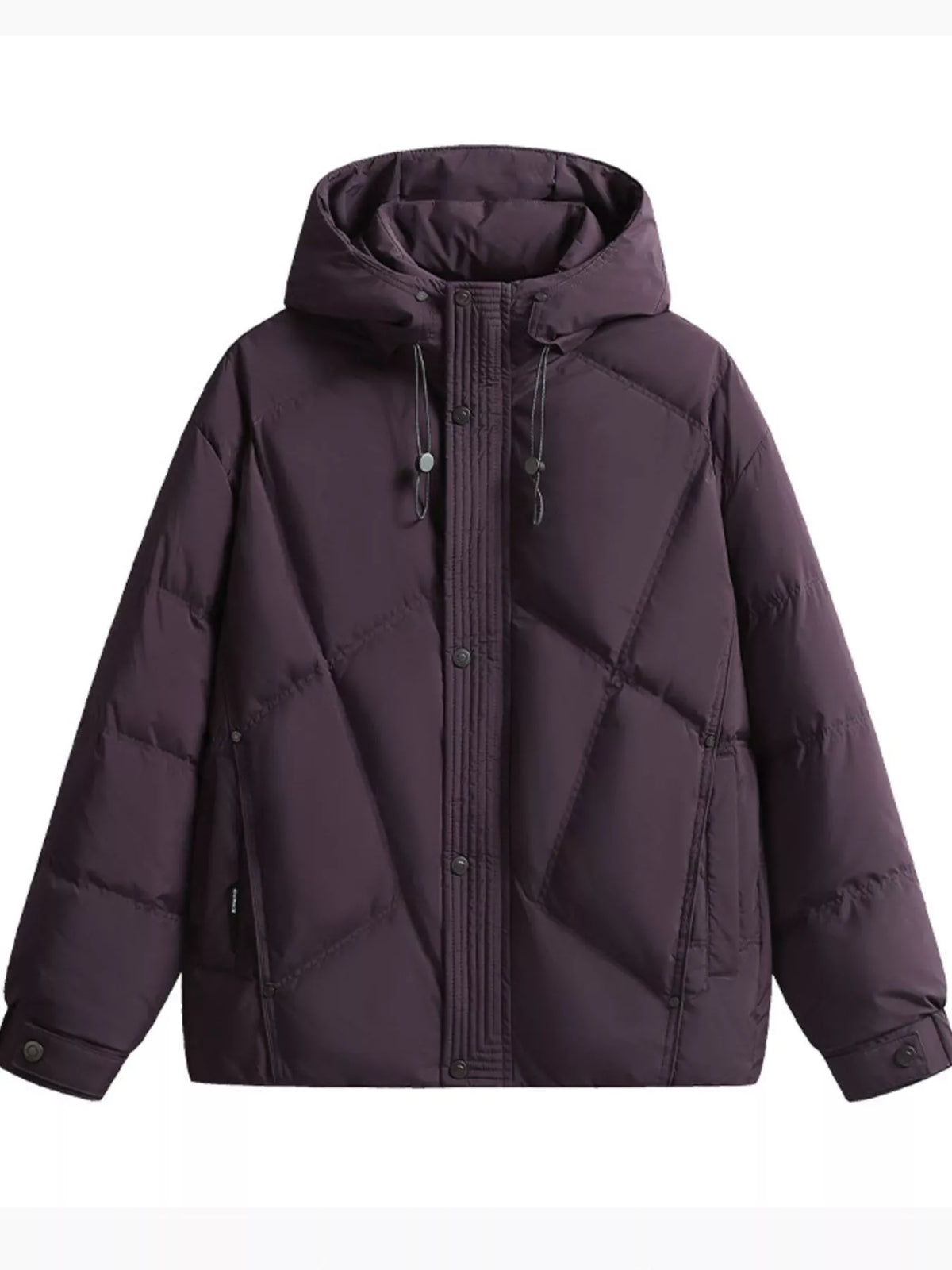 Men's Plus Size Diamond Quilted Hooded Puffer Jacket in Purple