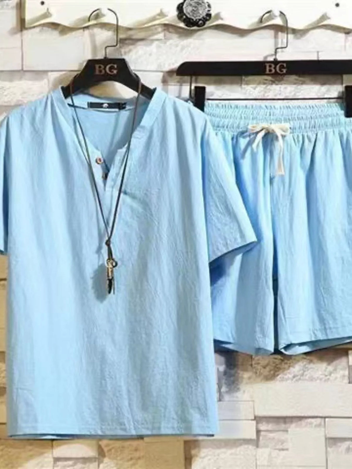 Men's Plus Size Short Sleeve Top and Shorts Set - Lilixa.store