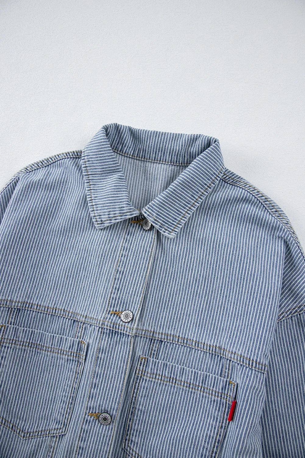 Striped Button Up Long Sleeve Denim Jacket - Lilixa.store