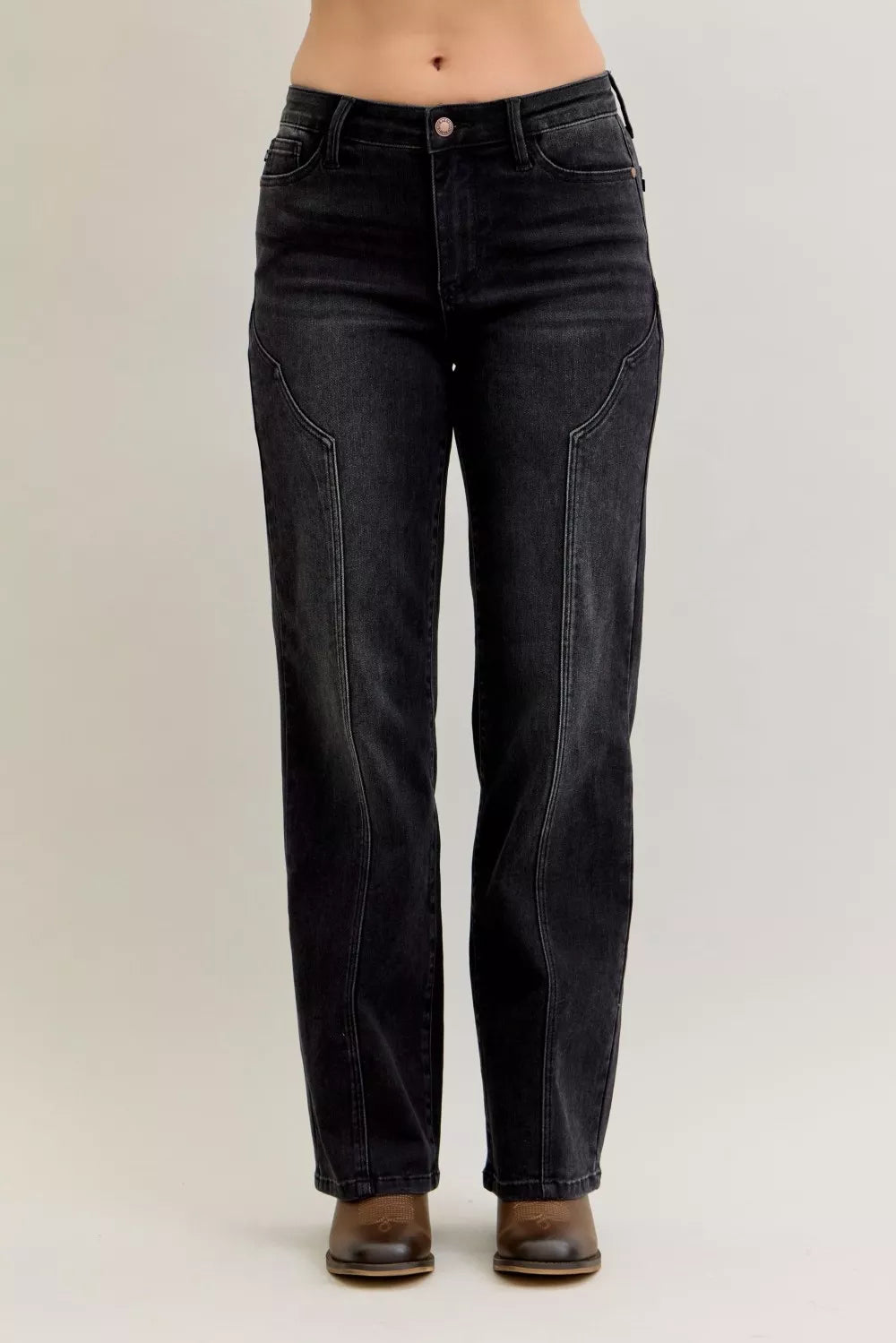 Judy Blue Mid Rise Straight Western Seam Detail Jeans - Lilixa.store