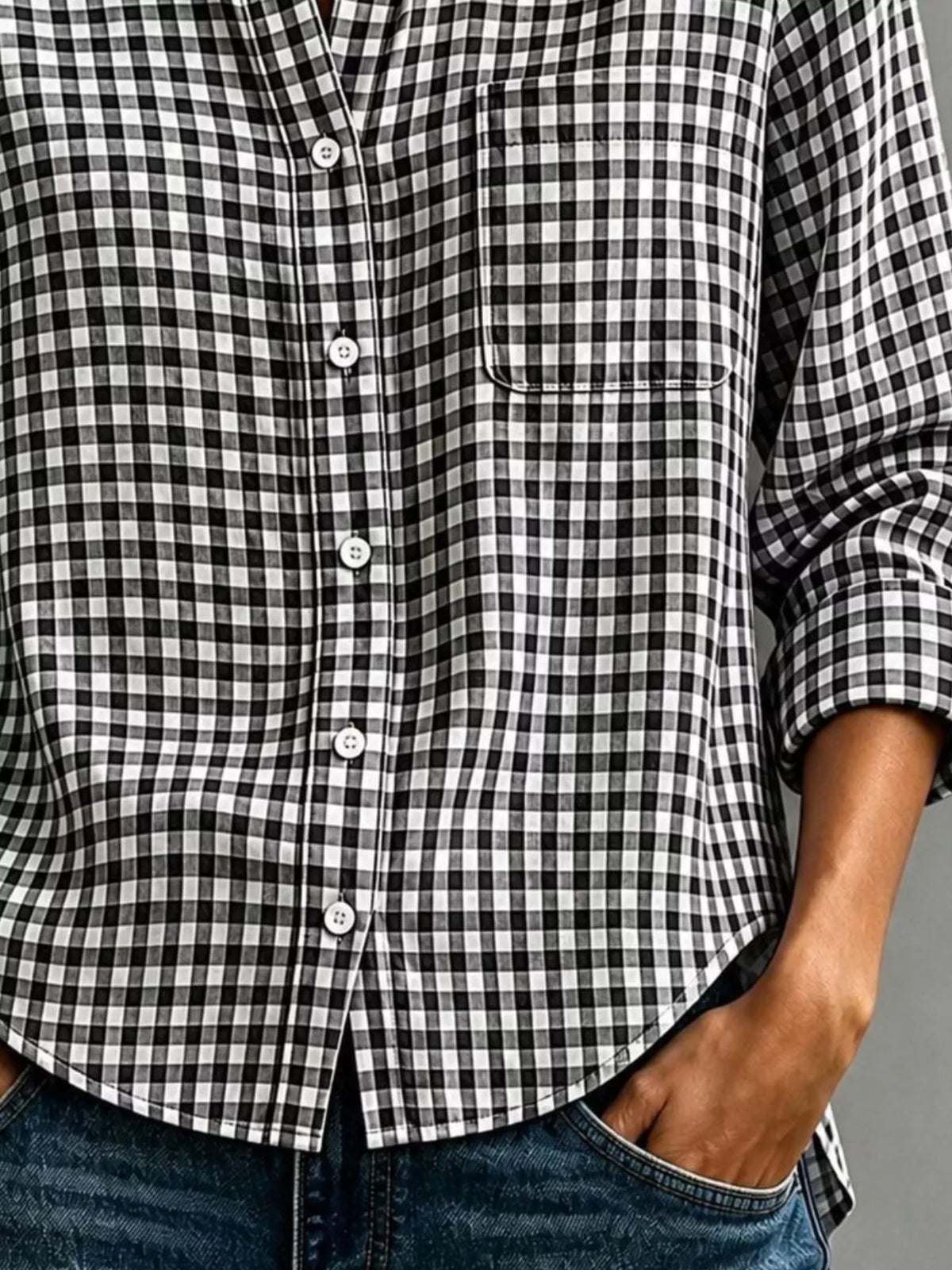 Gingham Button-Down Long Sleeve Shirt