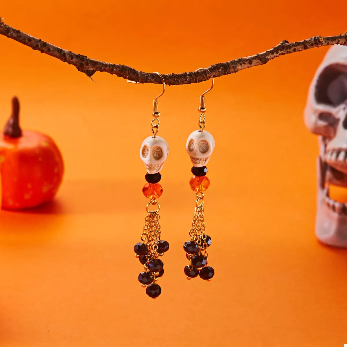 Halloween Skull Beaded Drop Earrings - Lilixa.store