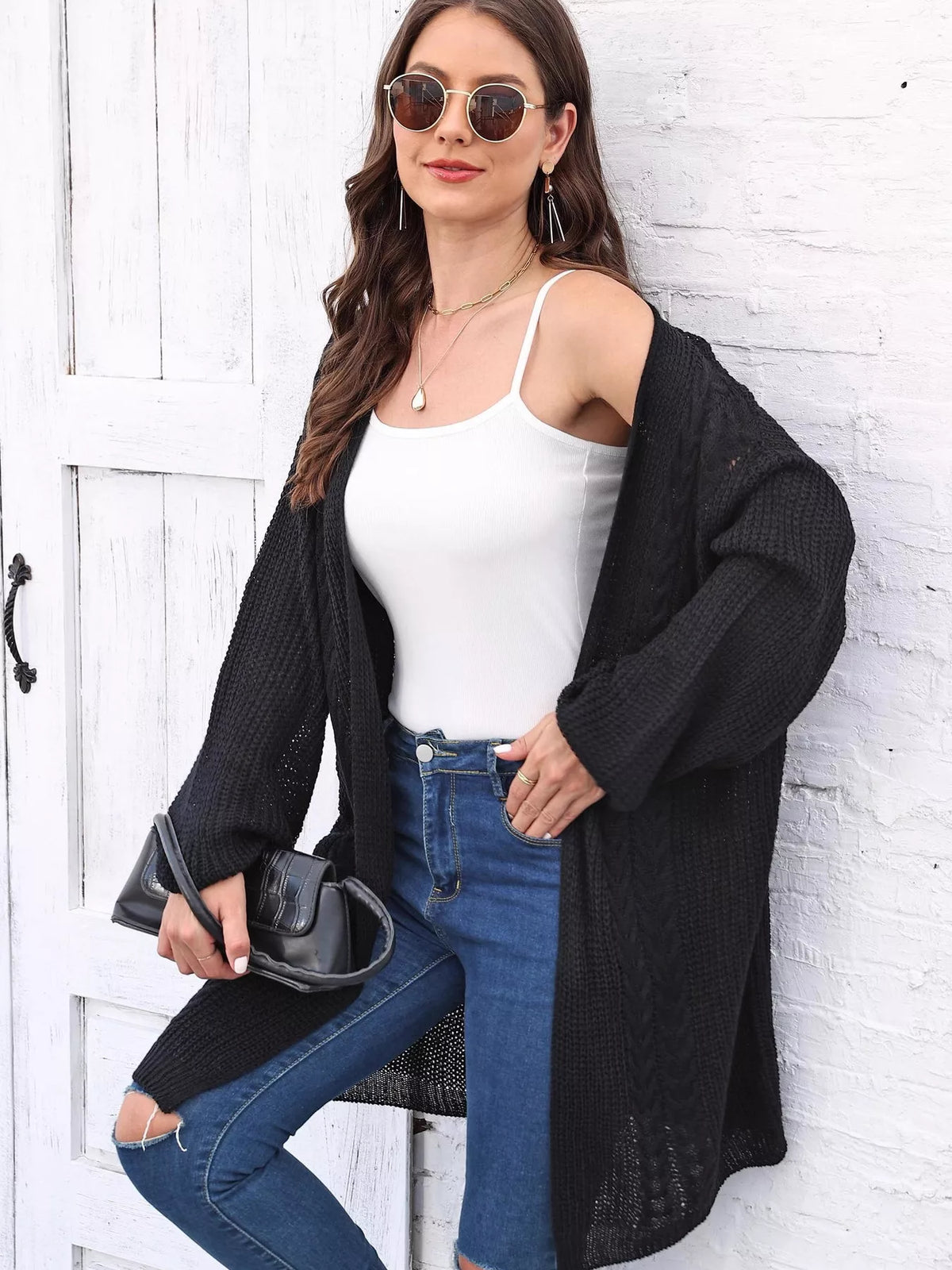 Open Front Long Sleeve Cardigan - Lilixa.store