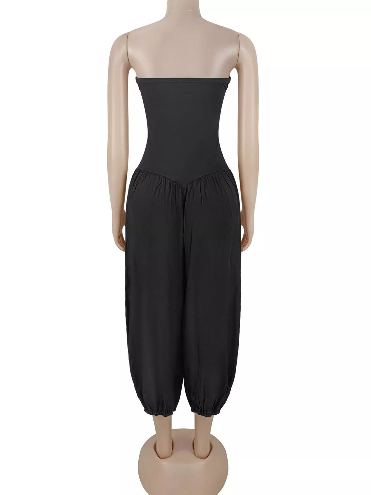 Strapless Ruched Wide-Leg Jumpsuit, view 8