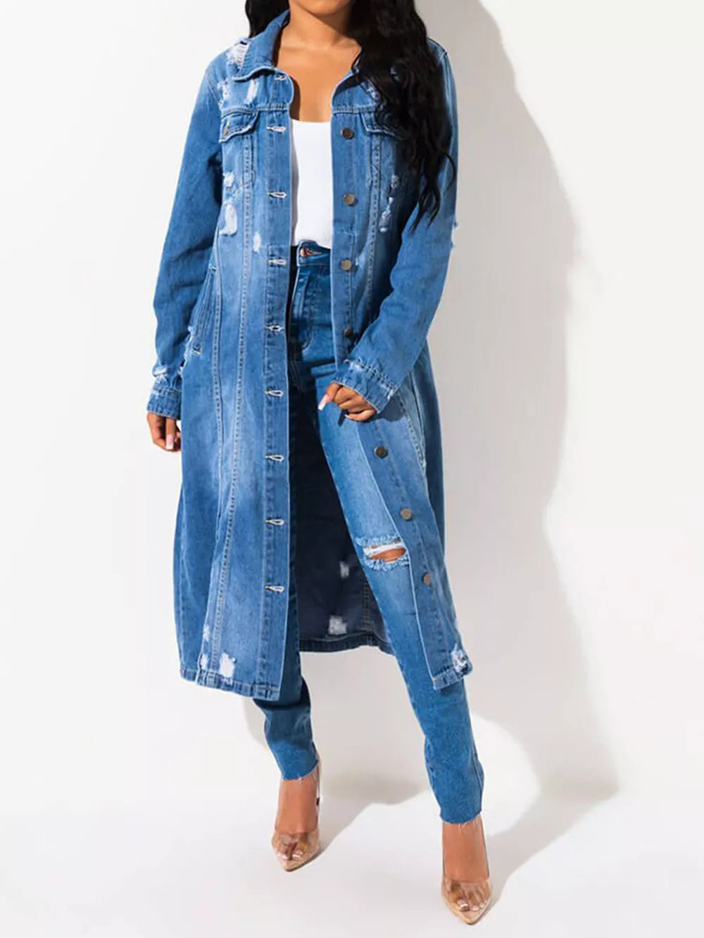 Long Sleeve Raw Hem Denim Jacket - Lilixa.store
