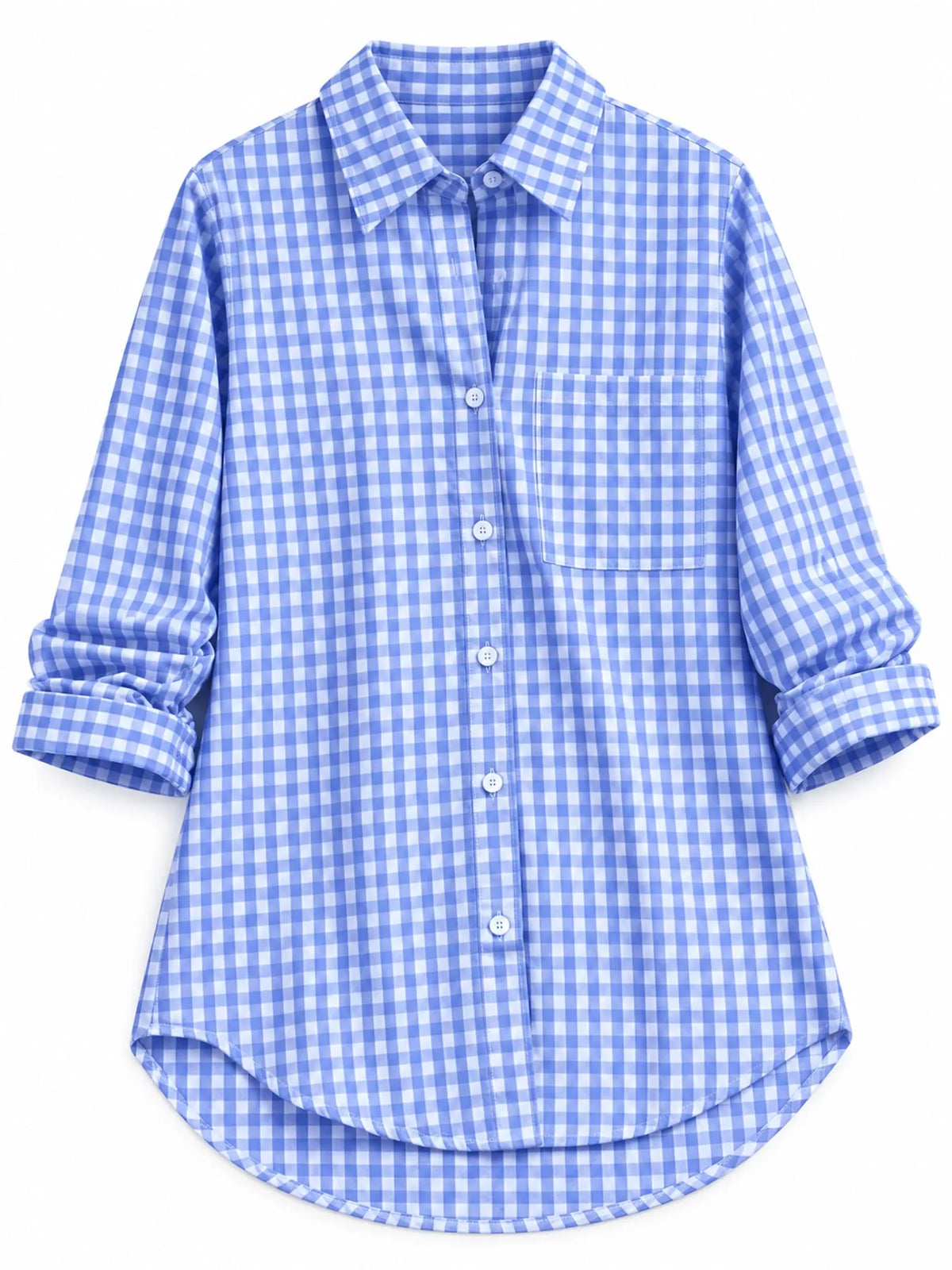 Plus Size Plaid Button-Down Long Sleeve Shirt in Light Blue