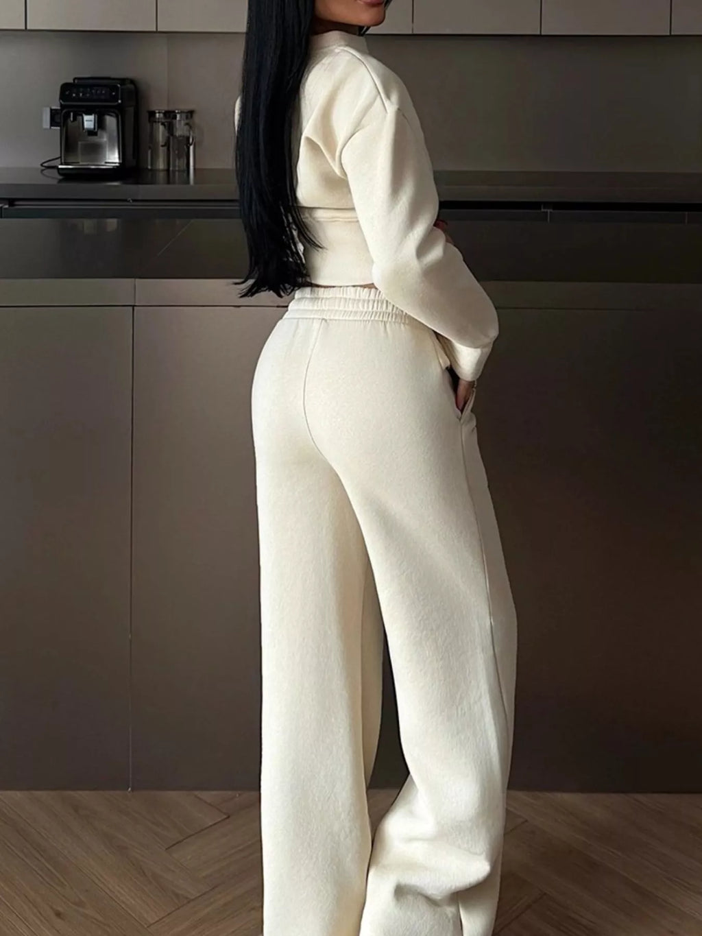 Zip-Up Crop Jacket and Wide-Leg Pants Set - Lilixa.store