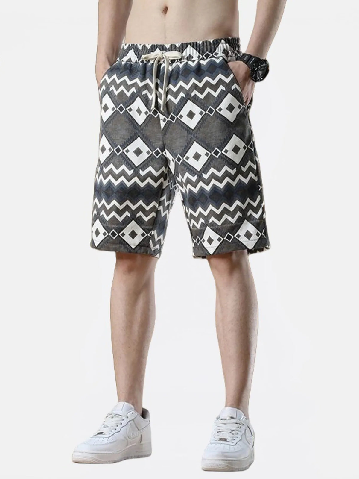 Men's Plus Size Geometric Pattern Drawstring Casual Shorts, view 5
