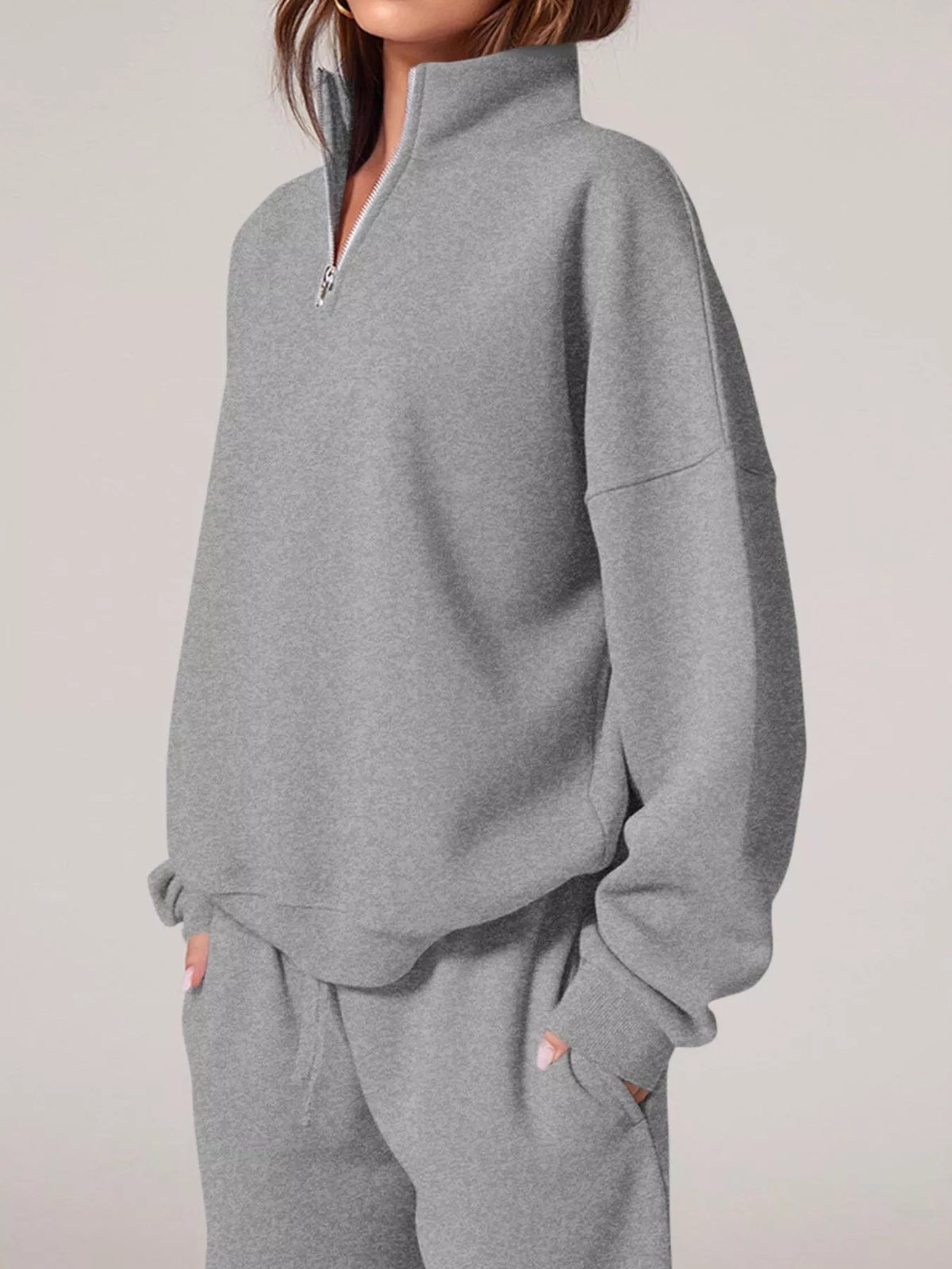 Half-Zip Sweatshirt and Wide-Leg Sweatpants Set, view 19