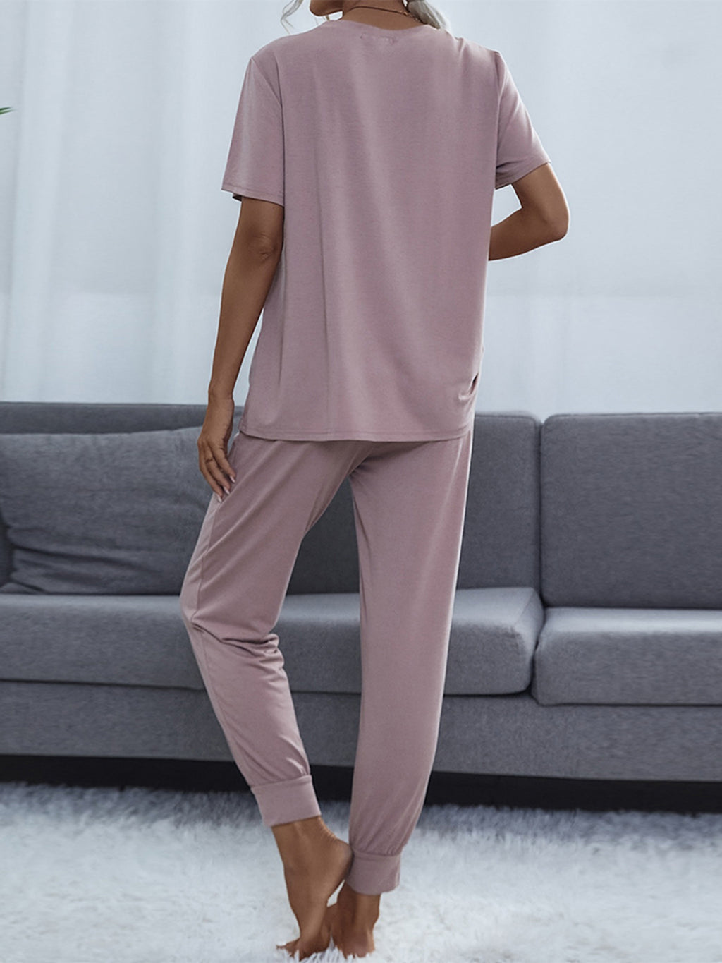 Shiny Round Neck Short Sleeve Top and Pants Set - Lilixa.store