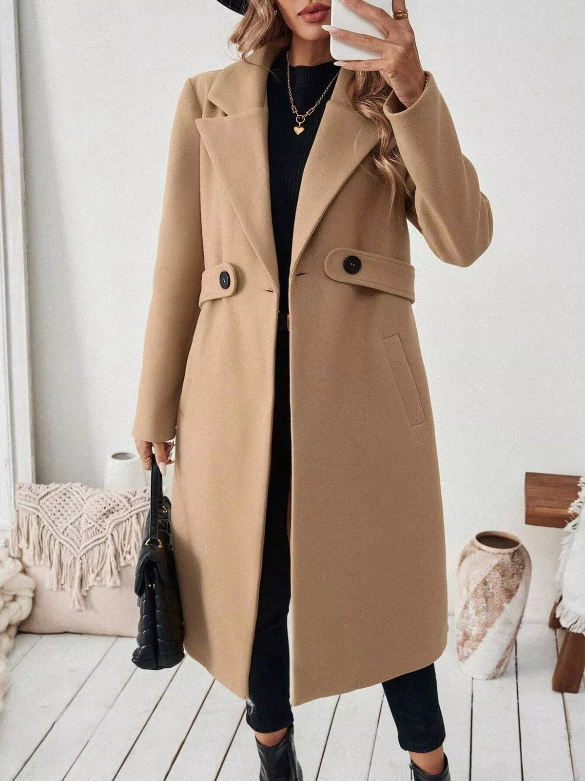 Lapel Collar Longline Coat - Lilixa.store