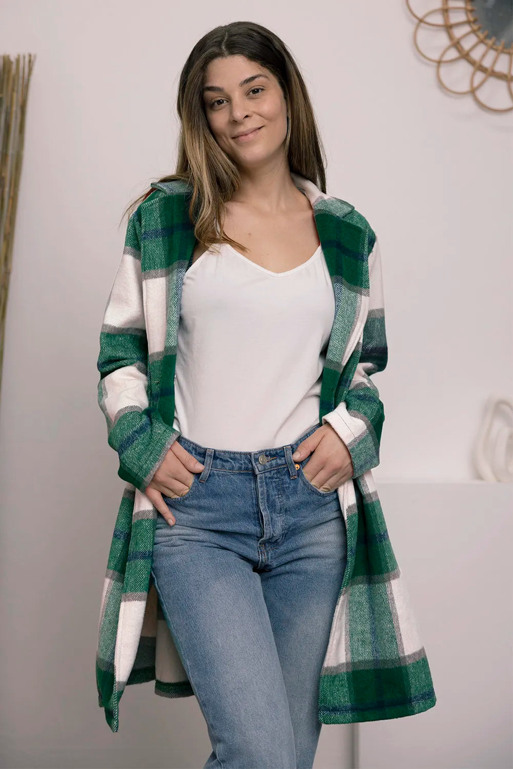 Double Take Full Size Plaid Button Up Lapel Collar Coat - Lilixa.store