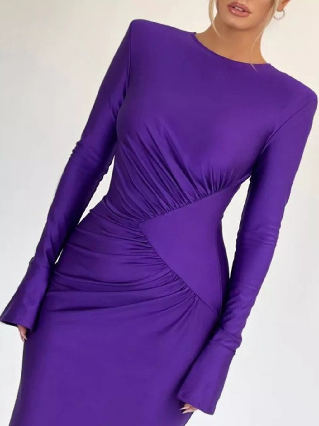 Ruched Long Sleeve Bodycon Maxi Dress - Lilixa.store