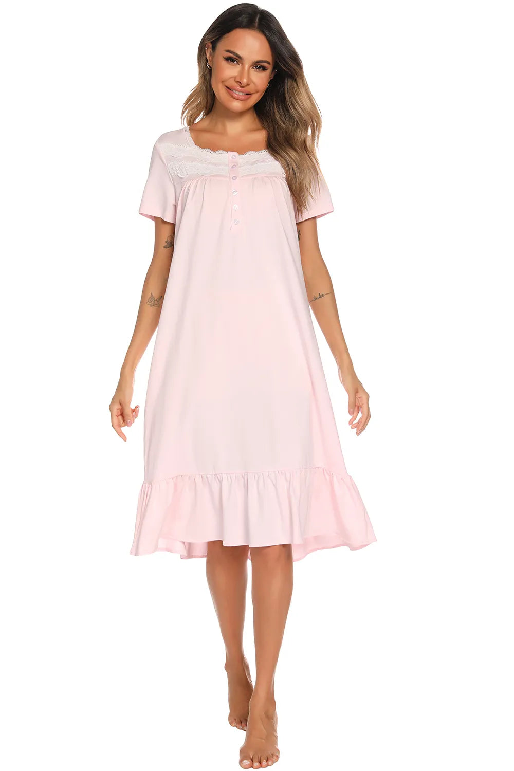 Lace Detail Square Neck Lounge Dress - Lilixa.store