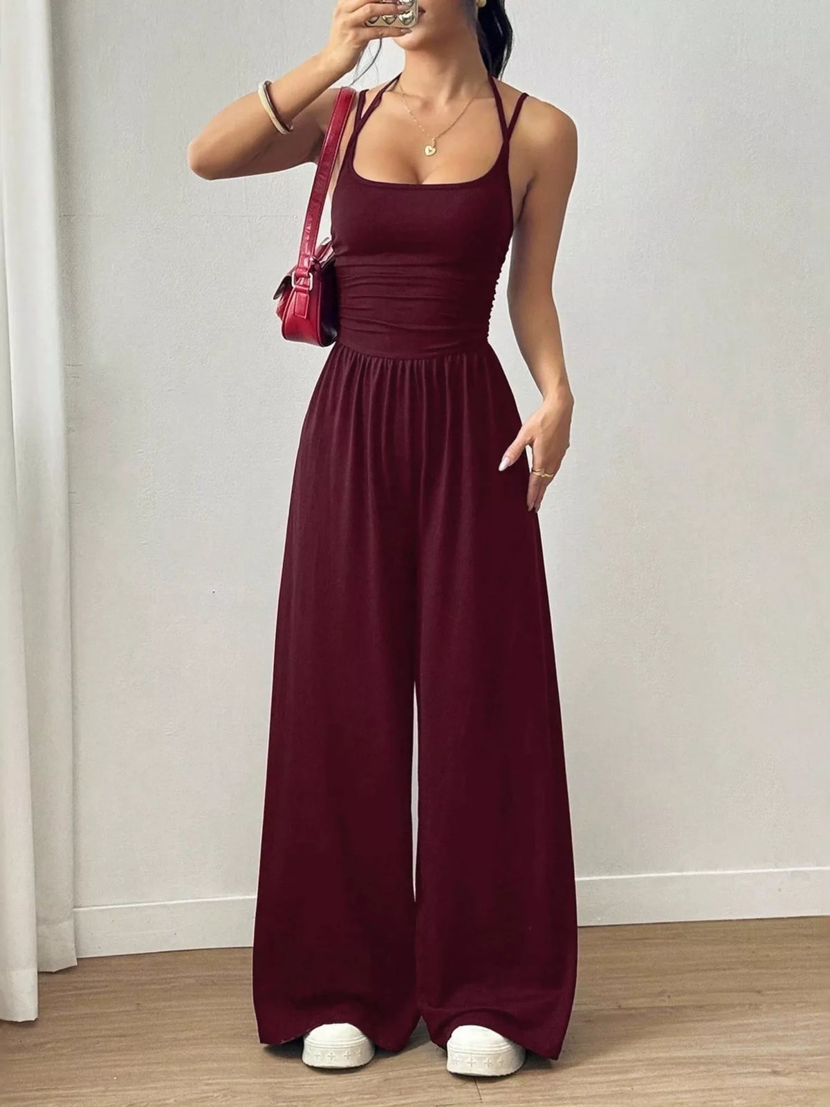 Spaghetti Strap Wide Leg Jumpsuit - Lilixa.store