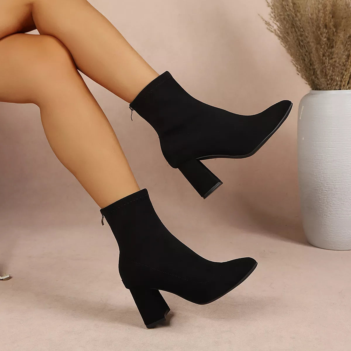 Point Toe Block Heel Ankle Boots - Lilixa.store