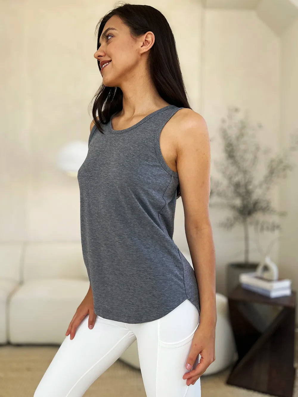 Basic Bae Full Size Round Neck Curved Hem Tank - Lilixa.store