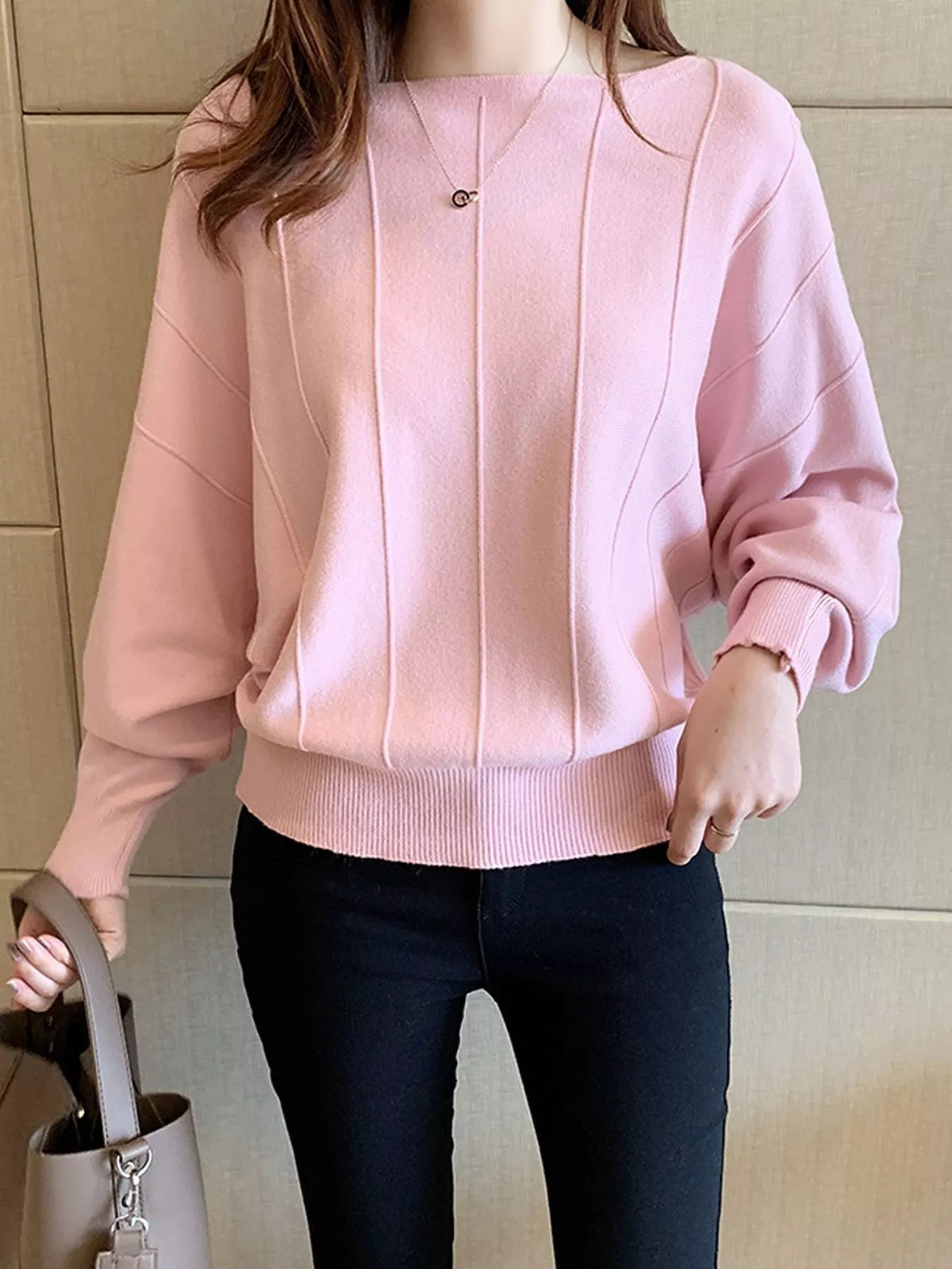 Ribbed Hem Batwing Sleeve Knit Top - Lilixa.store