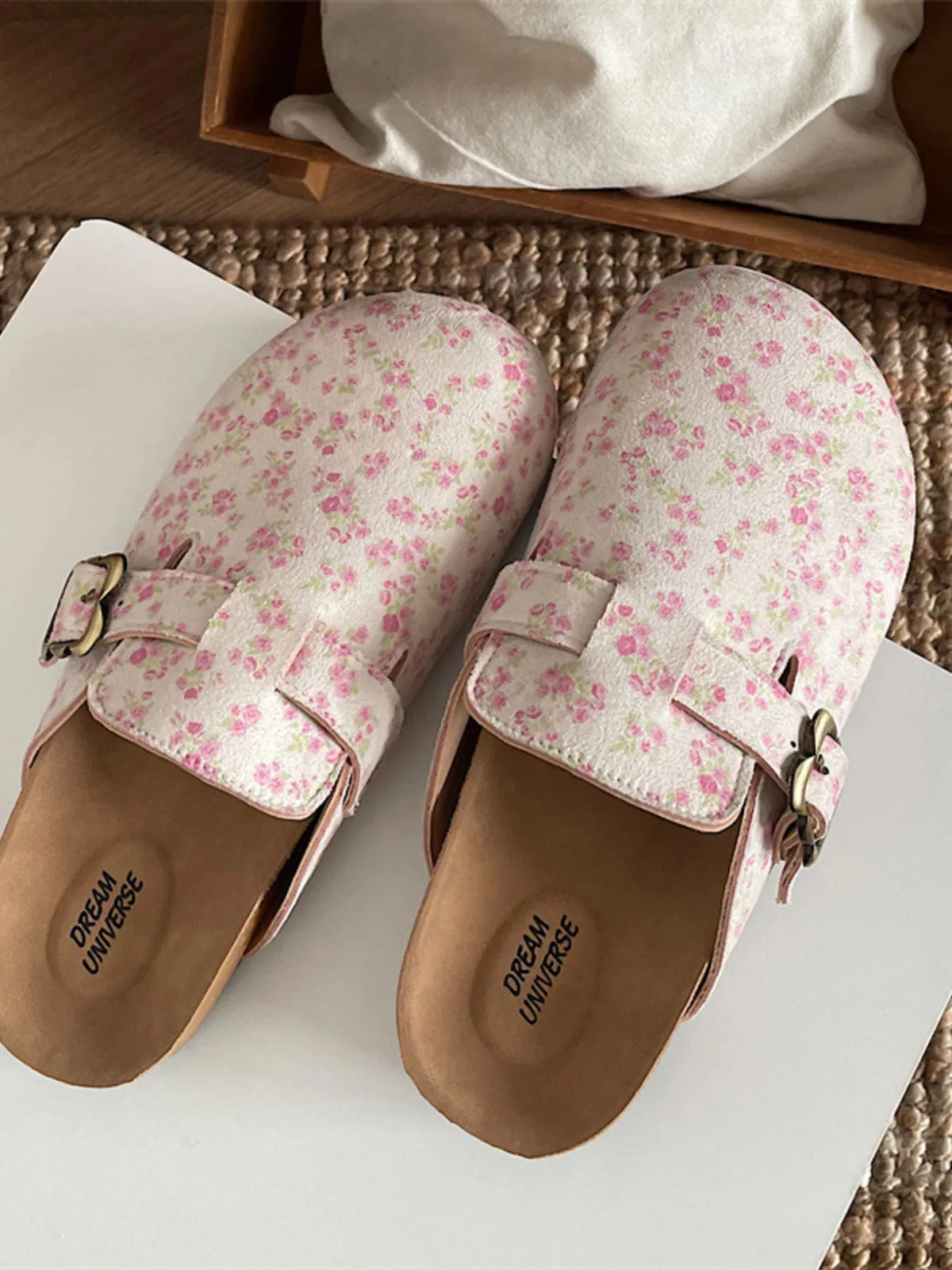Floral Pattern Round Toe Slip-Ons in Floral Blue, view 3