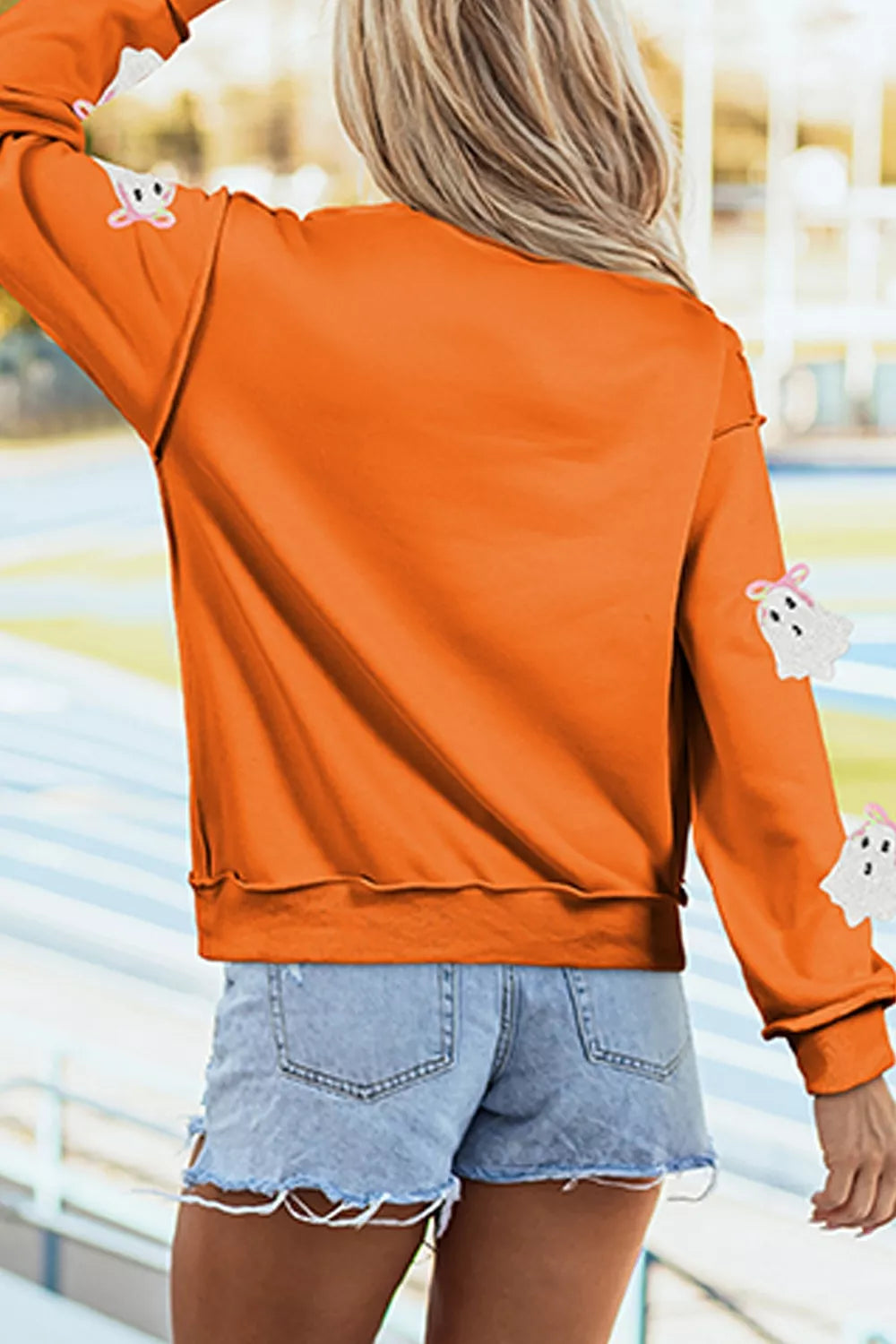 Sequin Ghost Exposed Seam Mock Neck Sweatshirt - Lilixa.store