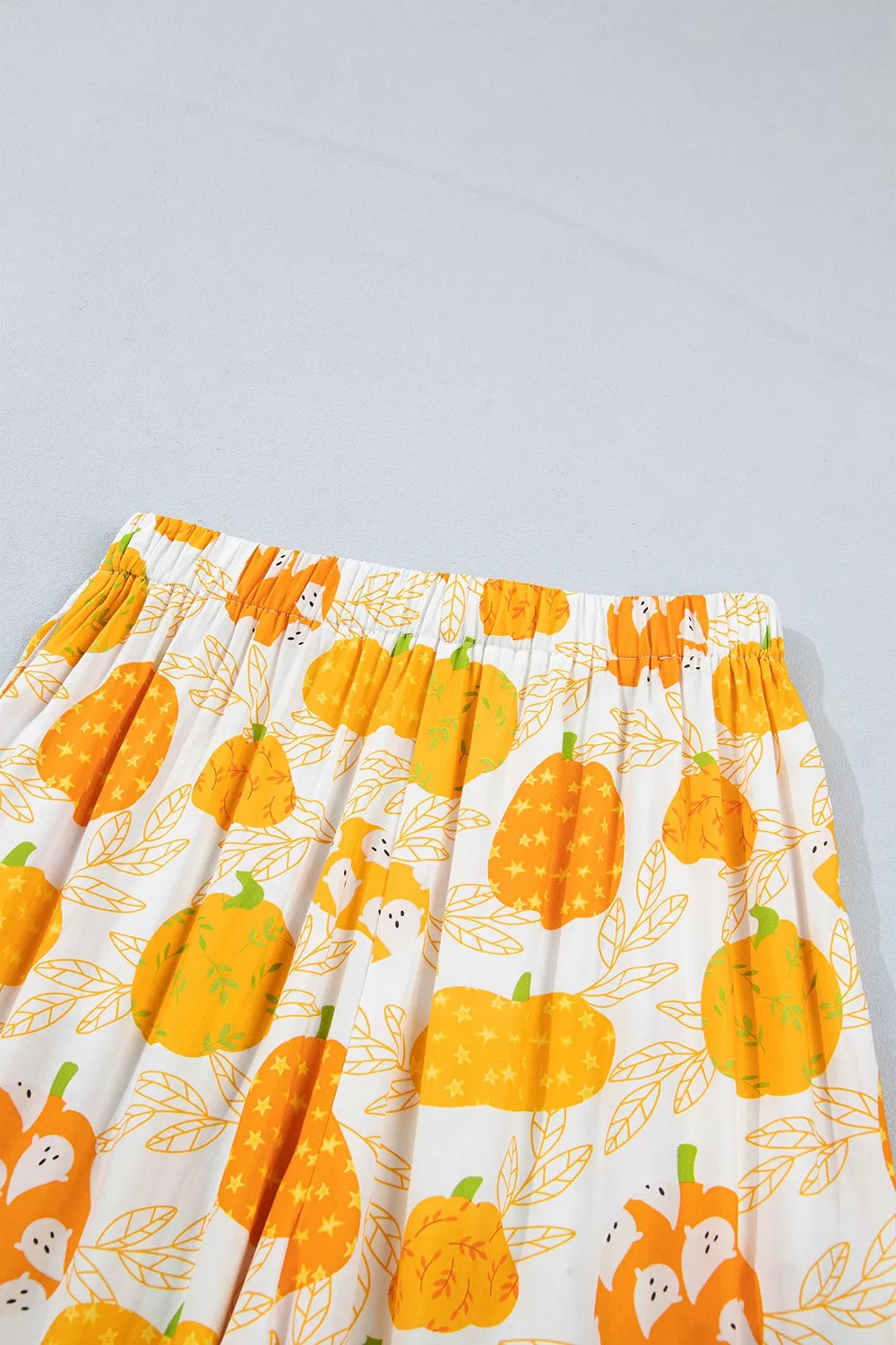 Short Sleeve Pumpkin Print Polka Dot Trim Pocket Placket Lounge Set - Lilixa.store