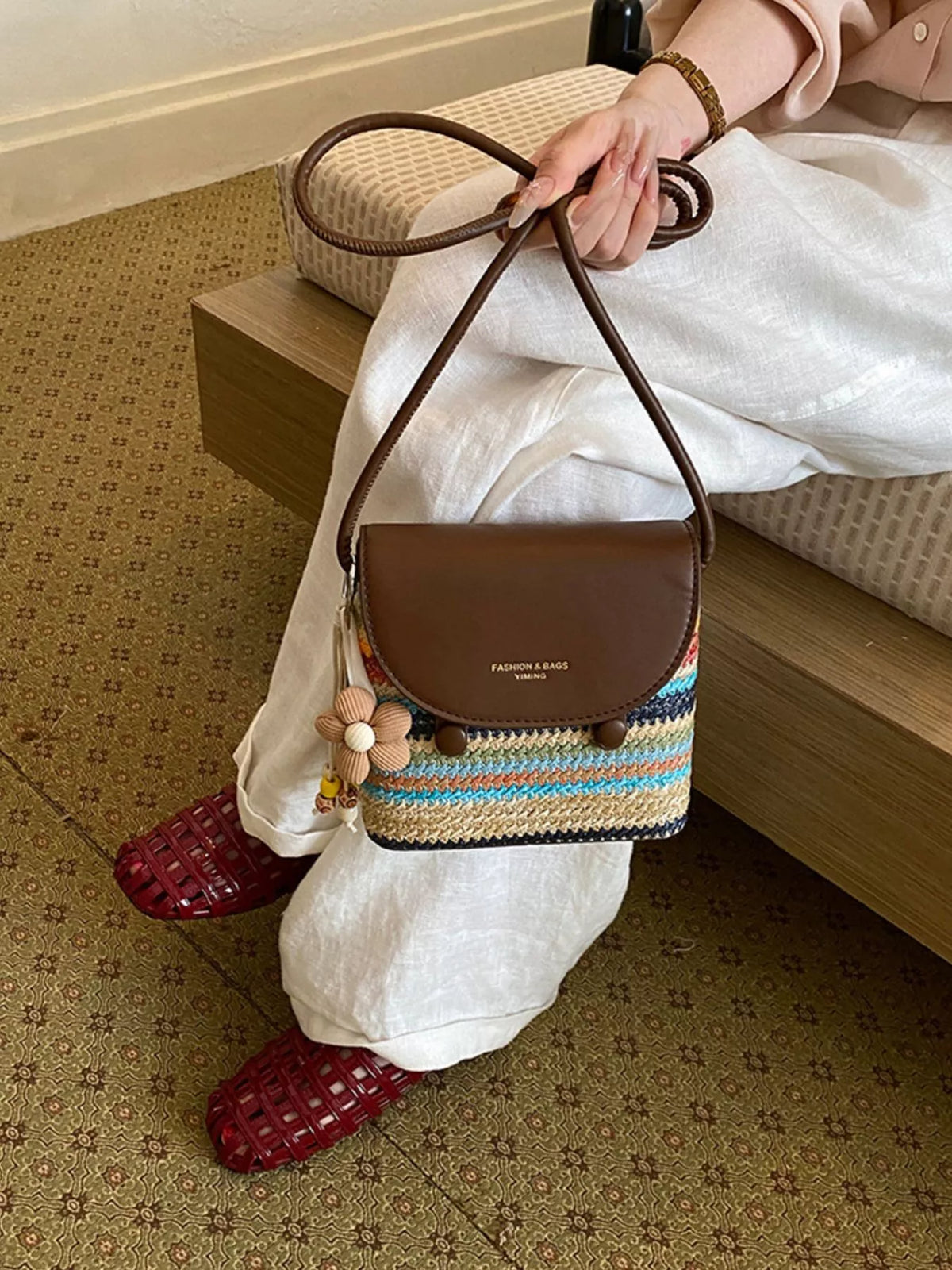 Striped Woven Crossbody Bag