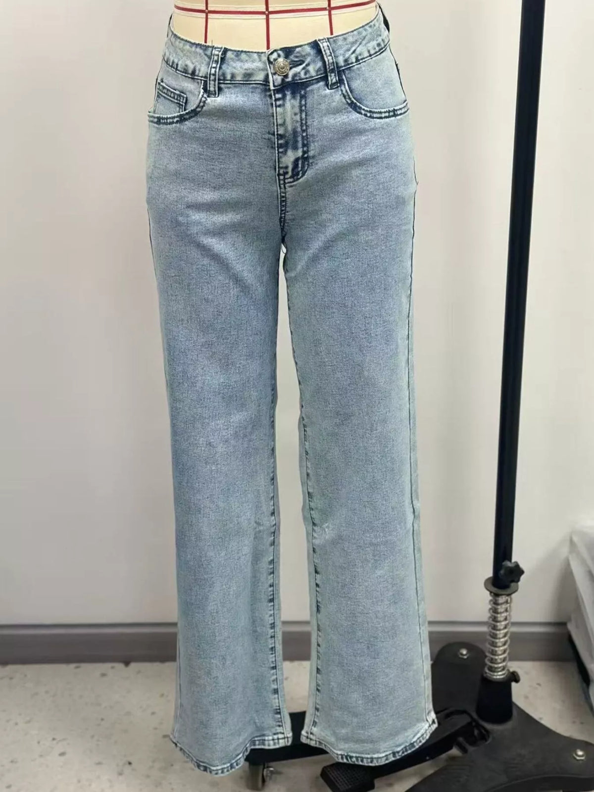 High-Waisted Acid Wash Straight Leg Jeans in Light Blue, view 7