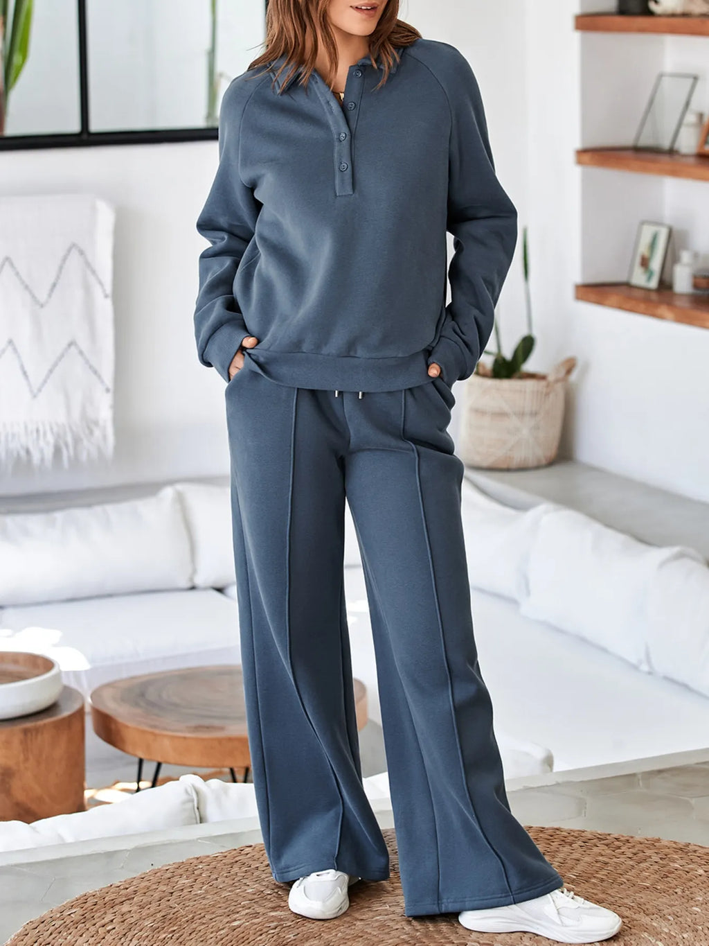 Collared Sweatshirt and High Waist Pants Active Set - Lilixa.store