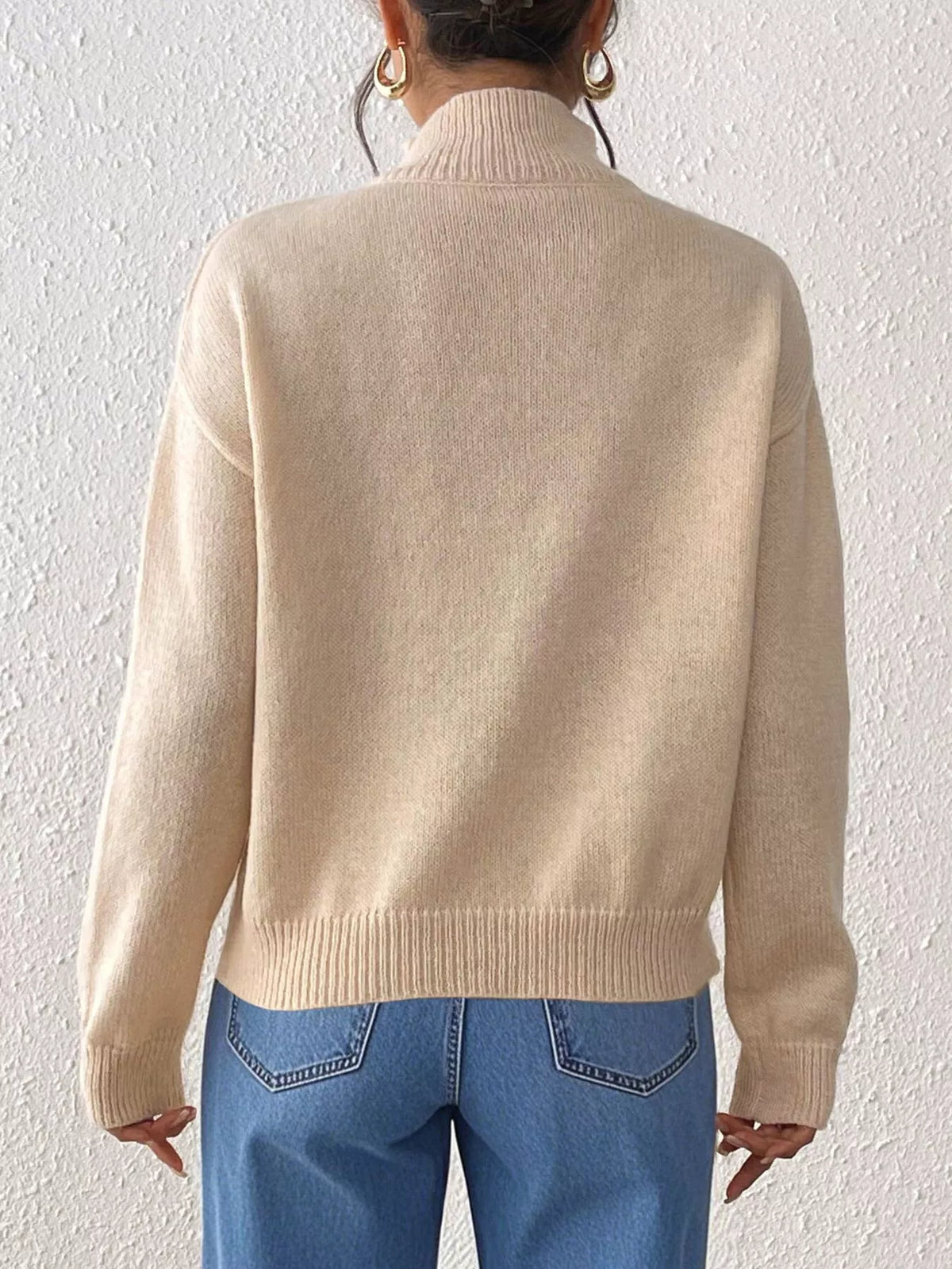 Center Seam Detail Turtleneck Sweater - Lilixa.store