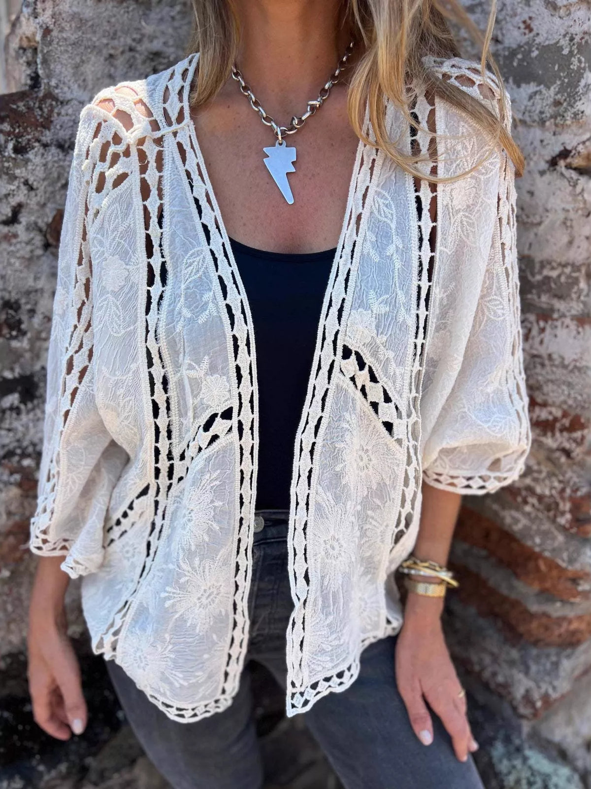Full Size Embroidered Open Front Cardigan Plus Size - Lilixa.store