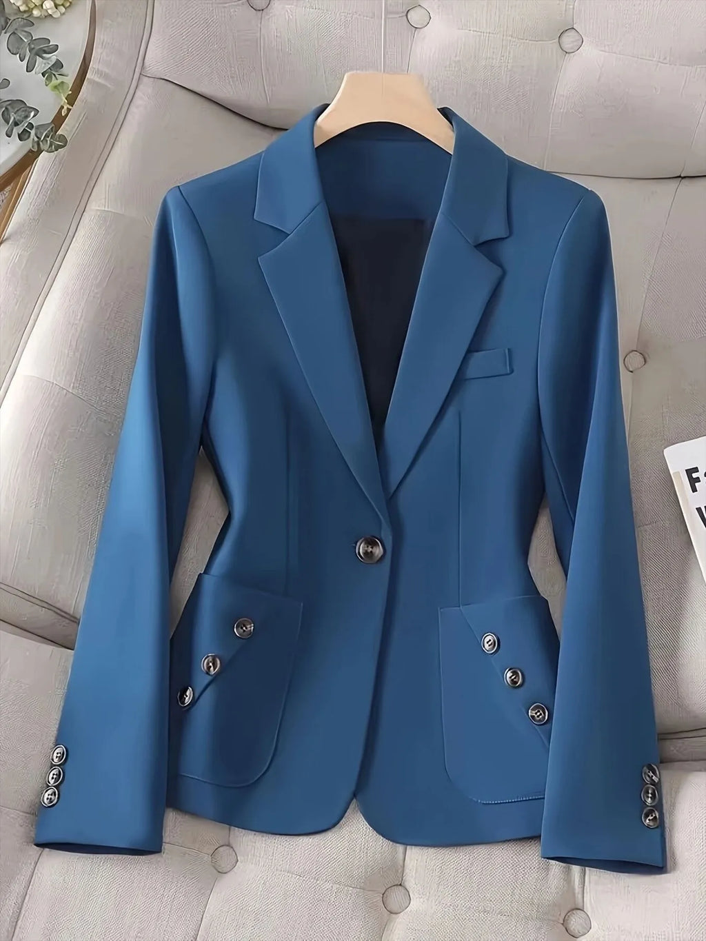 One-Button Blazer with Pockets - Lilixa.store