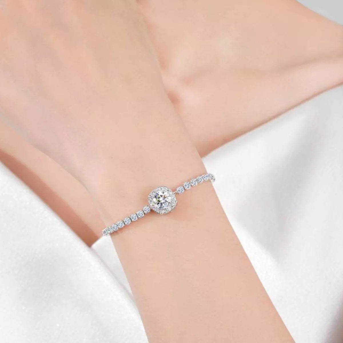 1 Carat Moissanite 925 Sterling Silver Chain Bracelet - Lilixa.store