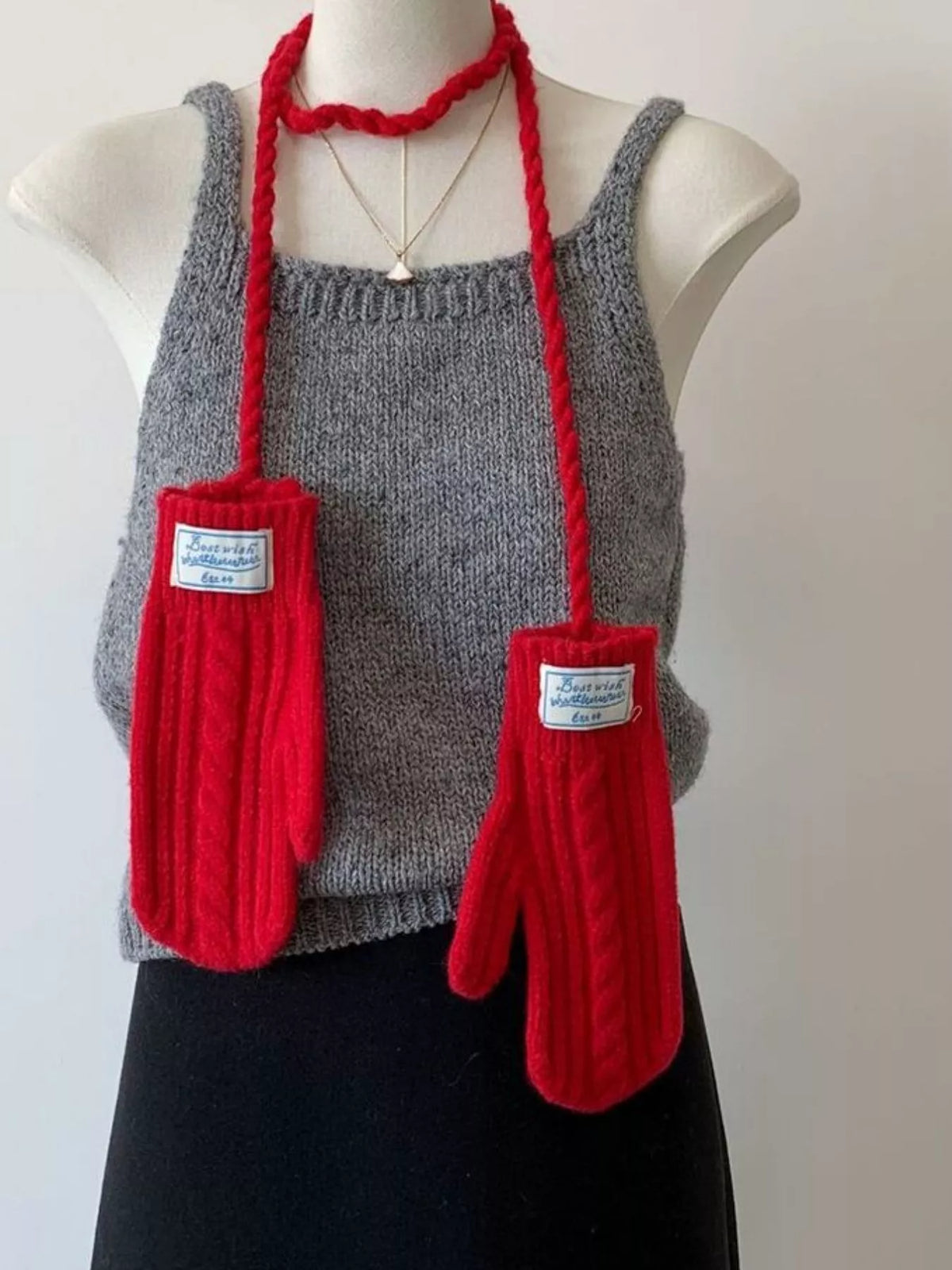 Cable Knitted Mittens with Neck Strap - Lilixa.store