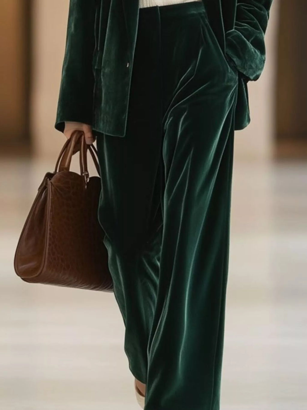 Velvet Blazer and Wide-Leg Pants Two-Piece Set - Lilixa.store